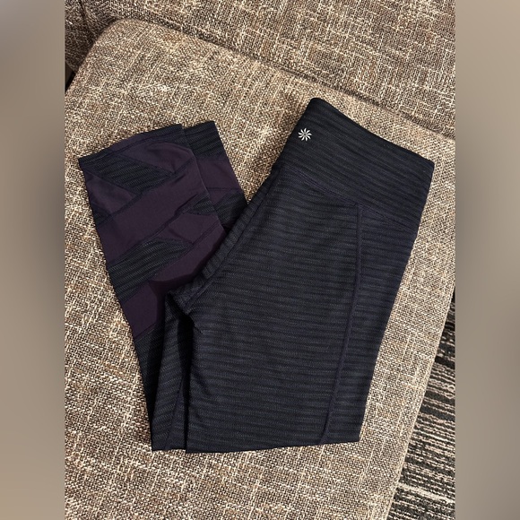 Athleta Mantra navy blue herringbone crop gym leggings mesh yoga Small - Picture 5 of 10